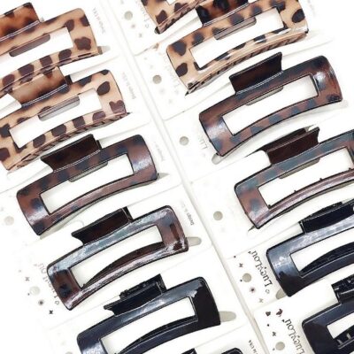 12pk Shiny Leopard Rectangle Flower Hair Claw Clip
