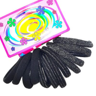 12pk Black Shiny Seamless Elastic Ponytail Hair Tie 12