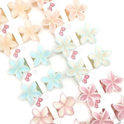 12pk Pastel Outline Plumeria Flower Hair Claw Clip Mini