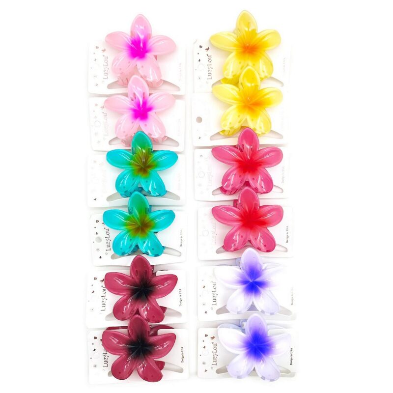12pk Bright Tone Plumeria Flower Hair Claw Clip