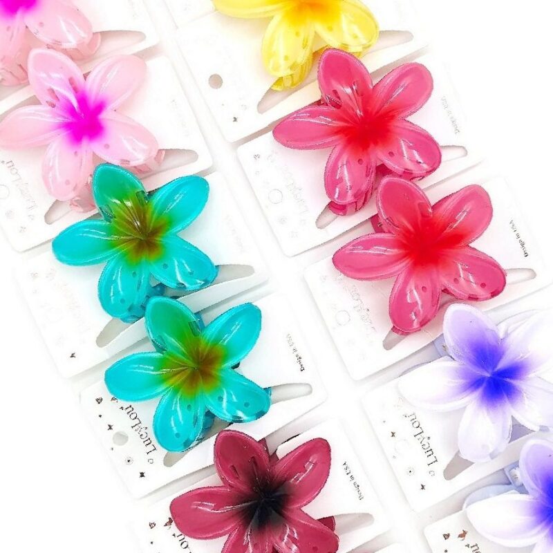 12pk Bright Tone Plumeria Flower Hair Claw Clip