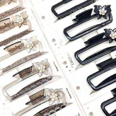 12pk Butterfly Deco Shine Rectangle  Hair Claw Clip Set