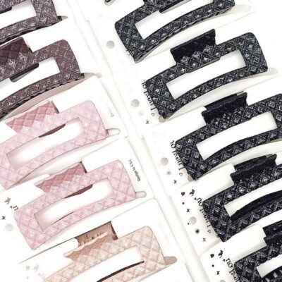12pk Checker Pattern Shine Rectangle  Hair Claw Clip Set