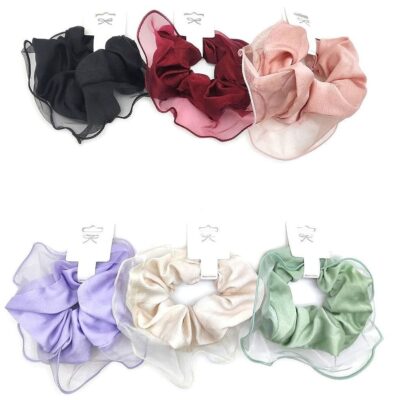 12pk Silky Cloth Mesh Hair Scrunchies Tie