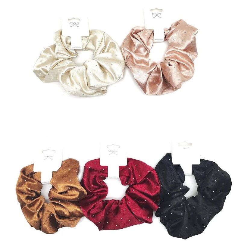 12pk Shiny Silky Cloth Rhinestone Hair Scrunchies Tie