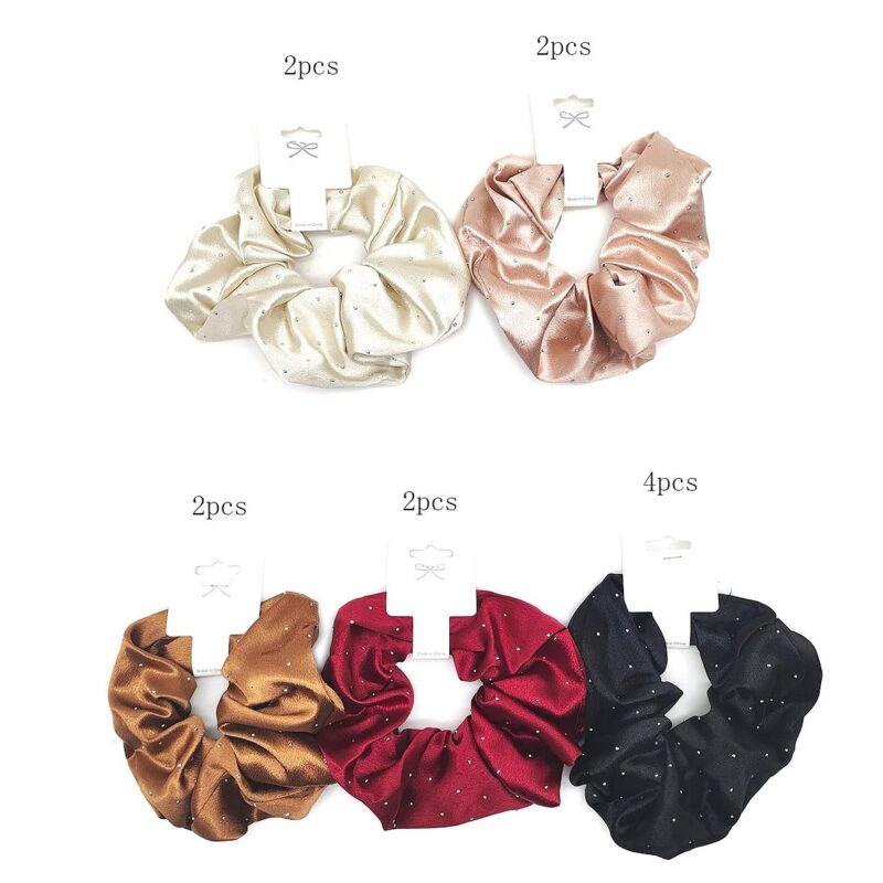 12pk Shiny Silky Cloth Rhinestone Hair Scrunchies Tie