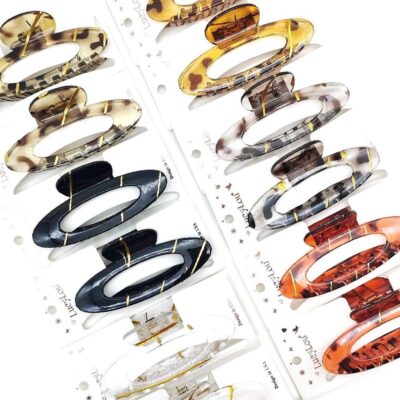 12pk Leopard Pattern Oval Shape Hair Jaw Claw Ciip