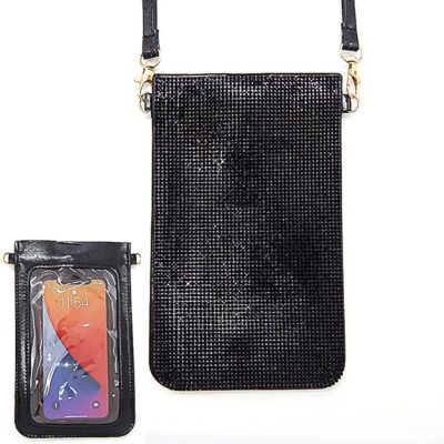 Jet Black Rhinestone Black Touchable Iphone Pouch