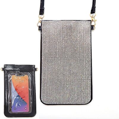 Clear Rhinestone Black Touchable Iphone Pouch