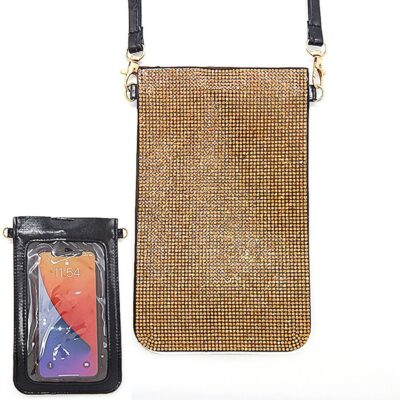 Gold Rhinestone Black Touchable Iphone Pouch