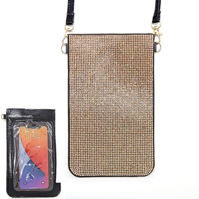 Peach Rhinestone Black Touchable Iphone Pouch