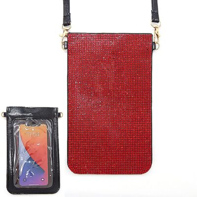 Red Rhinestone Black Touchable Iphone Pouch