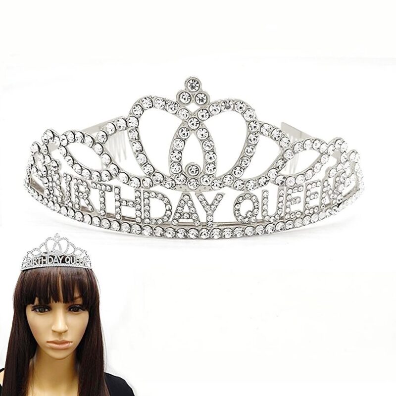 Birthday Queen Oval Crown Rhinestone Tiara – Silver-Clear