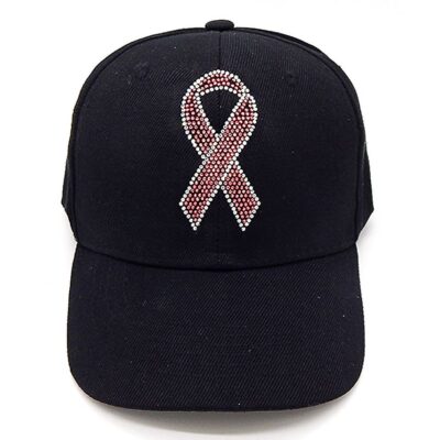 Pink Ribbon Rhinestone Patch Baseball Cap