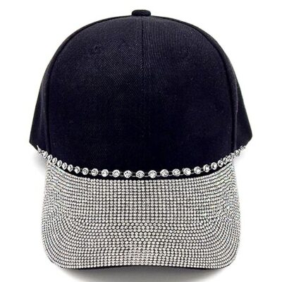 Black Rhinestone Visor Patch w Chain Baseball Cap