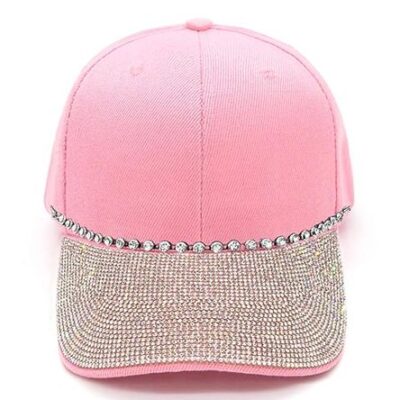 Pink Rhinestone Visor Patch w Chain Baseball Cap
