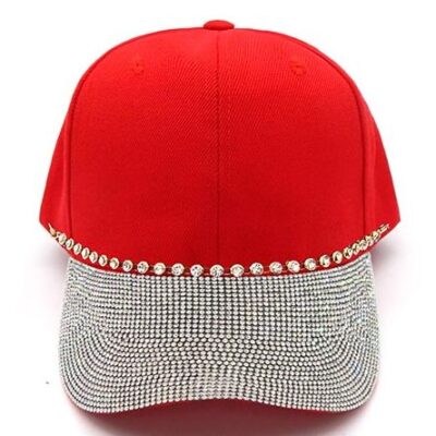 Red Rhinestone Visor Patch w Chain Baseball Cap