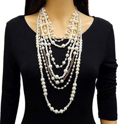 Multi Layered Chunky Fuax Pears Chain Necklace Set