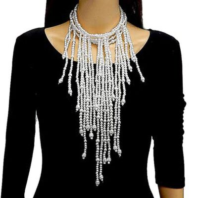 Multi Layered Choker BIB Fuax Pears Statement Necklace Set