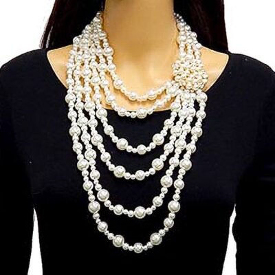 Multi Layered BIB Fuax Pears Flower Statement Necklace Set