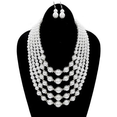 Fiver Layered BIB Fuax Pears Statement Necklace Set