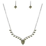NR36-22329CZCLPDSV Shimmering Vintage V Shape CZ Necklace Set