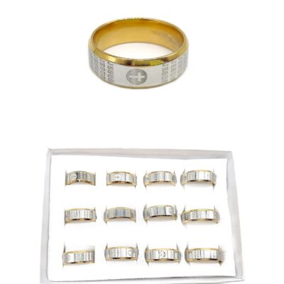 12pk  Cross Carved Stainless Steel RIngs
