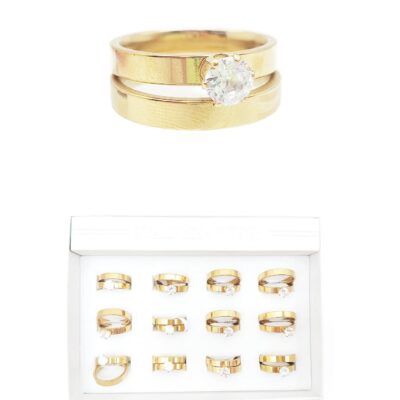 Bold Crystal Stackable Double Stainless Steel RIngs