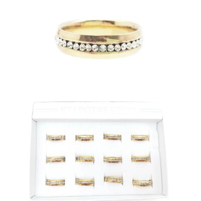 One Line Stone Inserted Stackable Stainless Steel RIngs