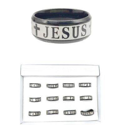 Cross Jesus Carved Stainless Steel RIngs Black