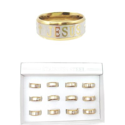 Cross Jesus Carved Stainless Steel RIngs Gold