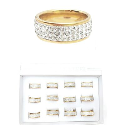 Three Row Stone Stackable Stainless Steel RIngs Gold