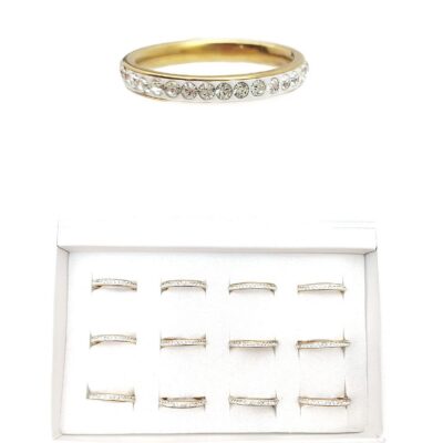 Single Row Stone Stackable Stainless Steel RIngs Gold