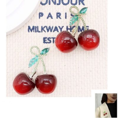 12pk Rhinestone Cherry Brooch Pin