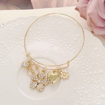 12pk Flower Heart Love Charm dangle Bracelet