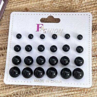 12pk Black Ivory Color Faux Pearls Stud Earrings