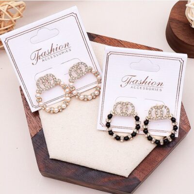 12pk Double O Rhinestone Pearls Hoop Earrings