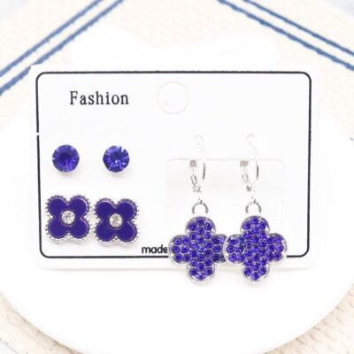 12pk Color Rhinestone Clover Theme earrings Set