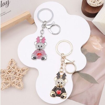 12pk Rhinestone Teddy Bear Key Chain Bag Charm