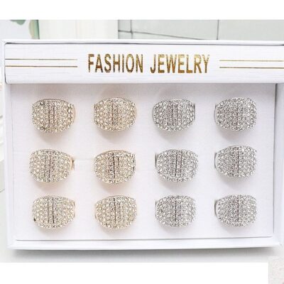 12pk Oval Bling Rhinestone Fashion RIngs