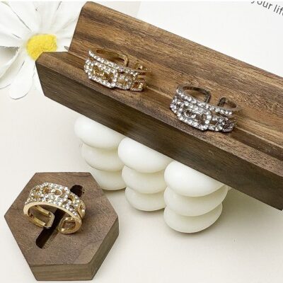 12pk Double O Buckle Rhinestone Fashion RIngs