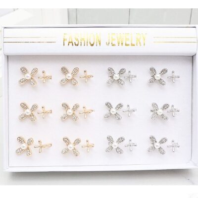 12pk Rhinestone Flower Adjustable RIngs