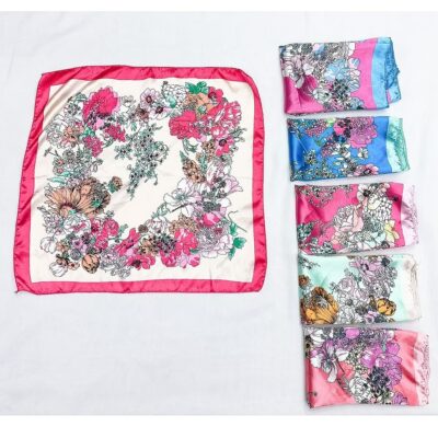 12pk Floral Pattern Silky Square Scarf