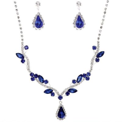 Radiant Drop Point Leaves Rhinestone Necklace Set