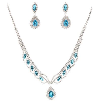 V Shape w Pear Dangle Rhinestone Necklace Set