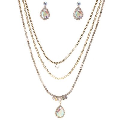 Water Drop Stone Multi Layered Rhinestone Necklace Set