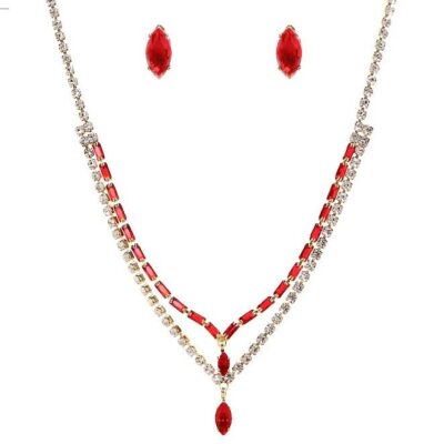 Double Y Lines Rhinestone Cubic Zirconia Necklace Set