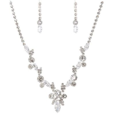 Y Shape Floral Cloud Rhinestone Necklace Set