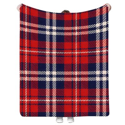 Plaid Checked Blue Red Cozy Fluffy Blanket