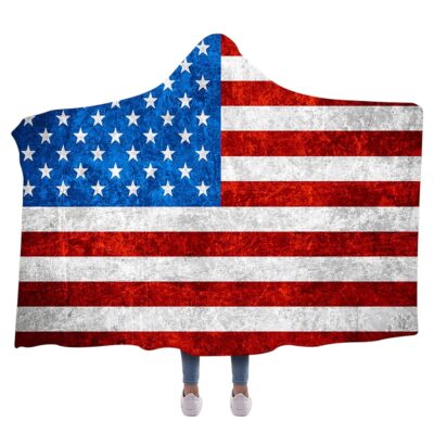 Vintage American USA Flag Hood Wearable Blanket